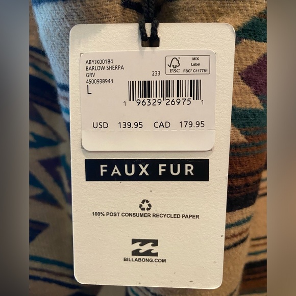 NEW Billabong Barlow Sherpa Jacket Mens Large - Picture 9 of 11